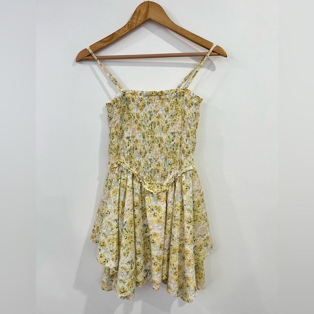 SOLDDDArizona Floral Yellow Mini Dress‎ XS Concert Festival Country